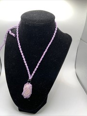 Rose Quartz Polished Stone Pendant Leather Cord Necklace Handmade Artisan Boho