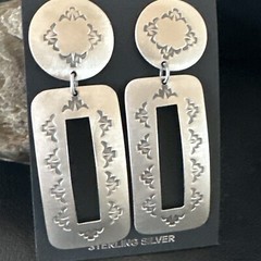 Popular Navajo Stamped Sterling Silver Stamped Handmade Earrings 2.75″ 17859