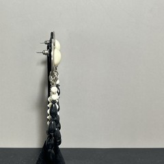 Vintage Silver Tone Chandelier Statement Earrings Black White Western Festival