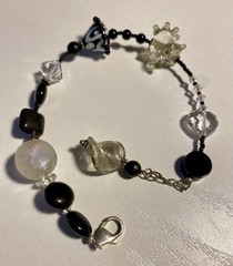 Gorgeous Artisan Lampwork Beaded Bracelet In Black And White Adjustable To 9”