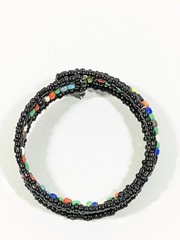 Artisan Colorful Black Bead Memory Wire Open Cuff Bracelet Tribal Style