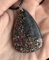 Black & Multicolor Crushed Glass Handmade Resin Pendant Dark Glam Gift