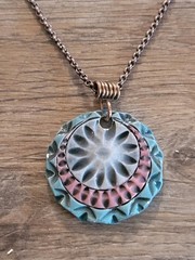 Artisan Made Blue Ceramic Pendant Copper Chain Lobster Clasp Signed LM