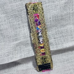 Wide Cuff Bracelet Boho Multicolor Fabric Baroque Embellished Handmade OOAK 6-7