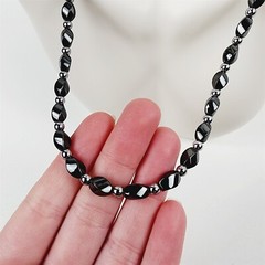 Black & Silver Short Twist Magnetic Beaded Necklace Therapeutic Handmade
