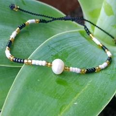 Handcrafted Genuine Freshwater Pearl & Seed Bead Adjustable Bracelet
