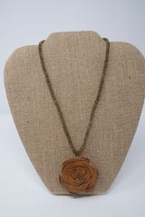 Wood carved rose pendant natural stone necklace boho western casual festival