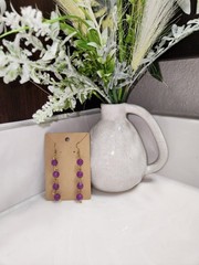 Handmade Glass Purple Bead And Gold Dangle Earrings (Nickel Free)
