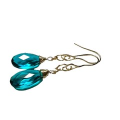 Lab Made Paraiba Teal Tourmaline Earrings 14K Yellow Gold Vermeil