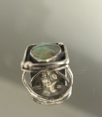 Silver Tone Statement Ring Size 6 Marquise Green/Brown Bezel Set Stone