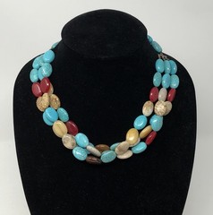 Gemstone Beaded Necklace Sterling Silver Multi Strand – 17 inch Length