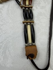 Native American Style Choker Necklace Hair Pipe Bead Carved Stone Wolf Pendant