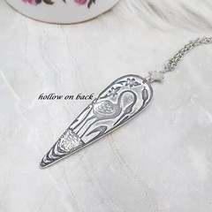 Antique Silver Plated Heron Crane Pendant Necklace, Art Nouveau Bird Lover Gift