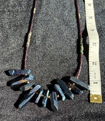 Midnight Aurora Cascade Beaded Blue Quartz Point Necklace Unisex 35in