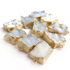 Raw Rough Cloudy Druzy Agate Pendant Natural Gemstone Pendant Rectangle w 2 Ring