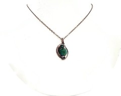 Green Jasper Wire-Wrapped Bronze Pendant with Swarovski Crystal – Mini-Woven Cir