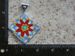 Vibrant Flower Micro Inlay Gemstone Fire Opal Sterling Silver 925 Pendant Ai8