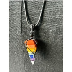 7 Chakra Natural Stone Point Pendant – Adjustable Cord Necklace 15” Drop Length