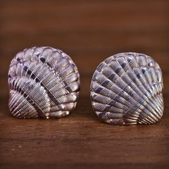 Vintage sterling silver handmade earrings, 925 shell studs