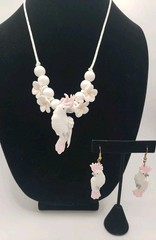 VTG Handmade Cockatoo Necklace Earrings Set Polymer Clay/Lightweight Tropical