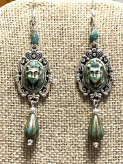 *NEW ITEM*EGYPT REVIVAL CZECH NEIGER GLASS PHARAOH EARRINGS.TURQ-.925 EAR WIRES