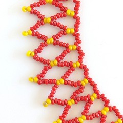 Vintage SW Artisan Red Yellow Glass Seed Beaded Woven 14″ Collar Choker Necklace