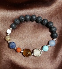 BRACELET, BEADED (SOLAR), GEMS with LAVA, Elastic, Multi-Color, 8″