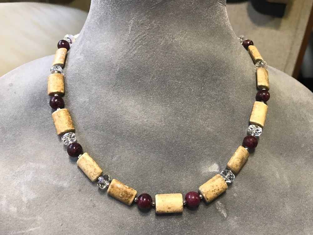 Handmade Necklace of Brown and Purple Magnesite Gemstone Beads with Czech Glass