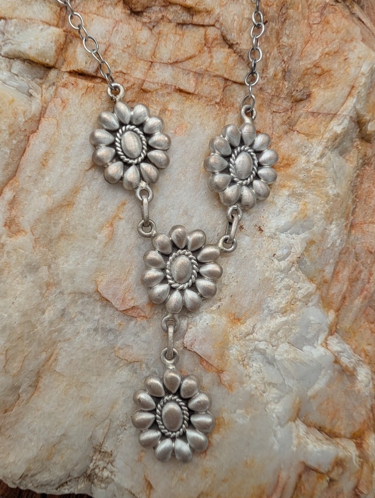 Sterling 925 Floral Link Necklace Southwest Style Daisy Concho 16–18” Adjustable
