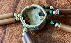 Vintage Wood Glass Metal Beaded Long Necklace Artisan Boho 30” With 2” Drop