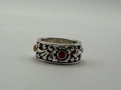 PEYOTE BIRD Sundance Catalog 925 Sterling Silver Coral Turquoise Band Ring Sz5.5