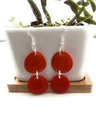Orange Tagua Nut Earrings TAG247, Handmade Vegetable Ivory Earrings in Orange
