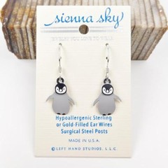 Sienna Sky Earrings Sterling Silver Hook Two Part Baby Penguin Handmade in USA