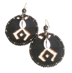 Handmade African Mudcloth Diamond Print Beaded Lrg.Fabric Earrings