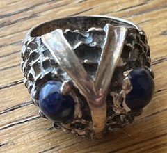 Taxco Sterling Silver Vintage Blue Stone Ring Brutalist Artisan Statement Size 8