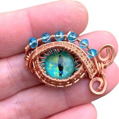 Mystical Dragon Eye Pendant Copper Wire Wrap Crystal Necklace Protection Jewelry