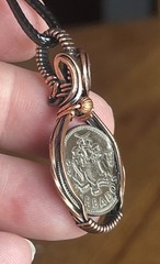 Handmade copper wire wrapped 1979 Barbados Ten Cent Coin Pendant 8f