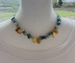 Artisan Egg Yolk Amber Nugget Howlite Mother Of Pearl Aventurine Chip Necklace
