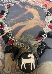 Hotcakes Design Silver Black White Red Resin Dog Necklace Flowers Hearts Kitsch