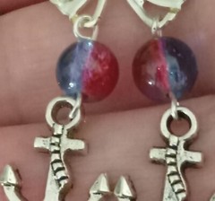 925 Sterling Silver Filled Red Blue Glass Bead Anchor Navy Charm Lever Earrings