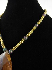 17-18″ Boulder-Opal Pendant Necklace Beaded Purple Brown Glass Metal Handmade