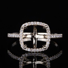 Natural Diamond Semi-mount Engagement Ring 14k Yellow Gold Cushion Cut 8.5×8.5mm