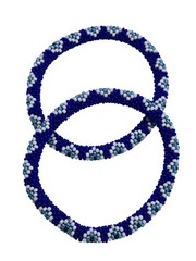 Set of 2 Handmade Beaded Blue Evil Eye Glass Bead Stackable Crochet Bracelets