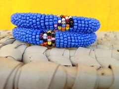 Pack of 2 Wrist Band Bracelet Masai Beads African Unisex Made in Kenya Blue