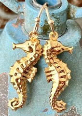 Beautiful Gold Raw Brass Seahorse Dangle Earrings. Beach. Ocean. Light Weight.