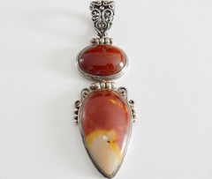 Two Stone 925 Sterling Silver Red-Brown Jasper, Carnelian Sard Pendant w Hinges