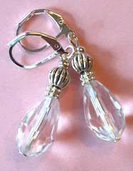 CLEAR CRYSTAL Faceted teardrop earring SP LEVERBACK handmade XX