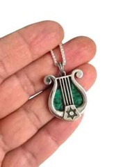 Eilat Stone 925 Sterling Silver Harp Pendant ,Eilat Stone Star Of David Pendant