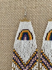 Handmade Miyuki Seed-Bead Fringe Dangling Earrings Rainbow White Multi NWT