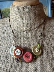 Vintage Button Statement Necklace Hand Made Recycled Chain Lucite Retro Chunky